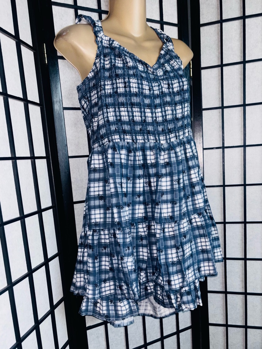 No Boundaries Blue Plaid Tiered Sleeveless Women's Dress! Size: LG | NWOT